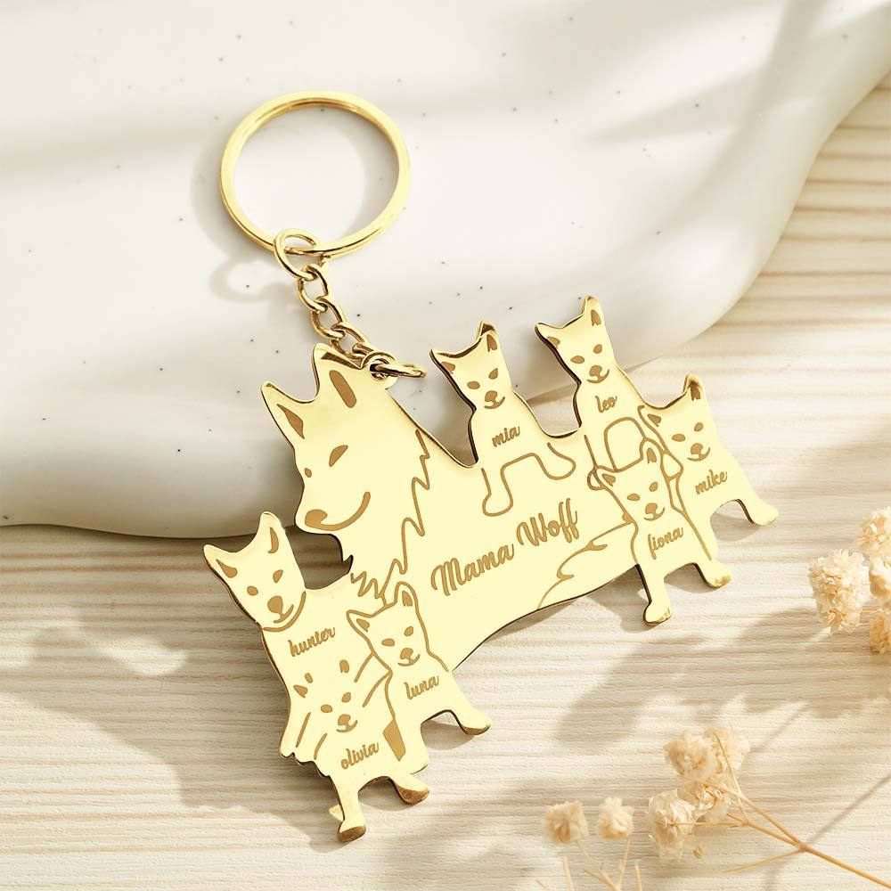 Personalized Wolf Keychain with Engraved Family Names Gift for Family - soufeelmy