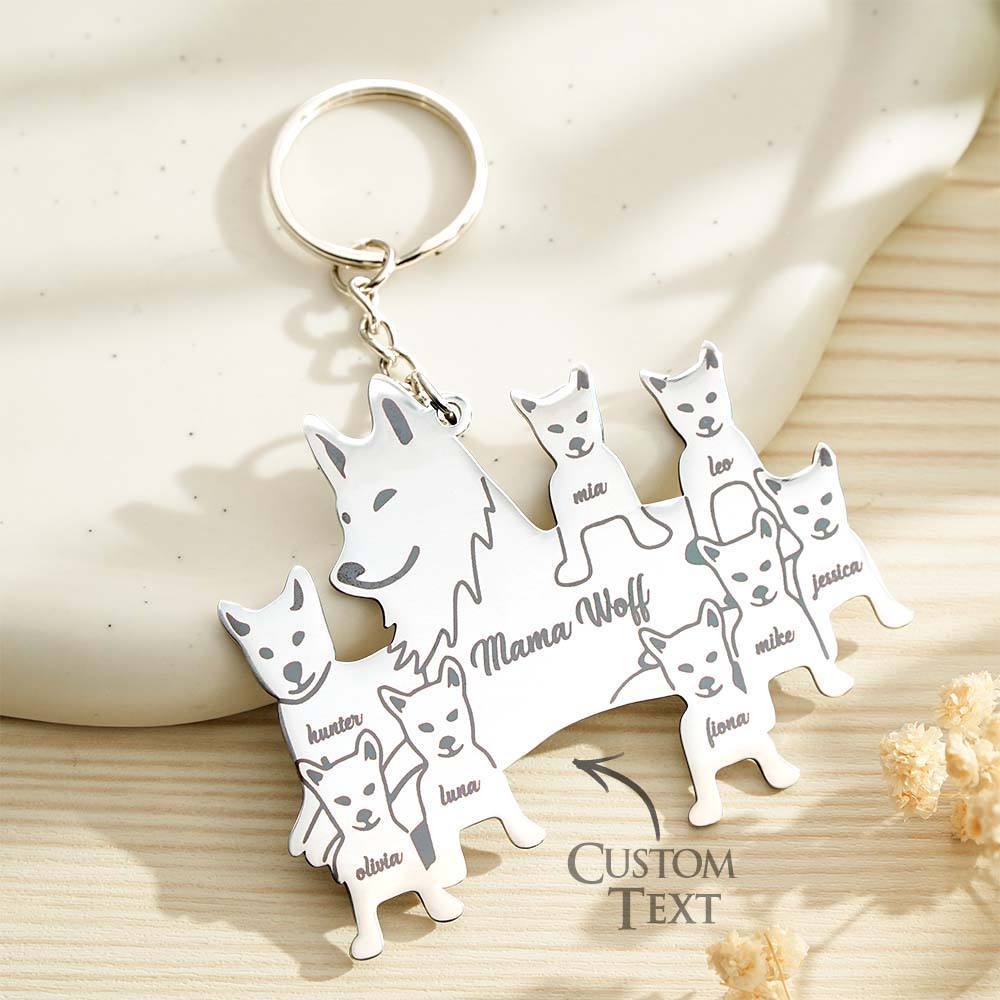 Personalized Wolf Keychain with Engraved Family Names Gift for Family - soufeelmy