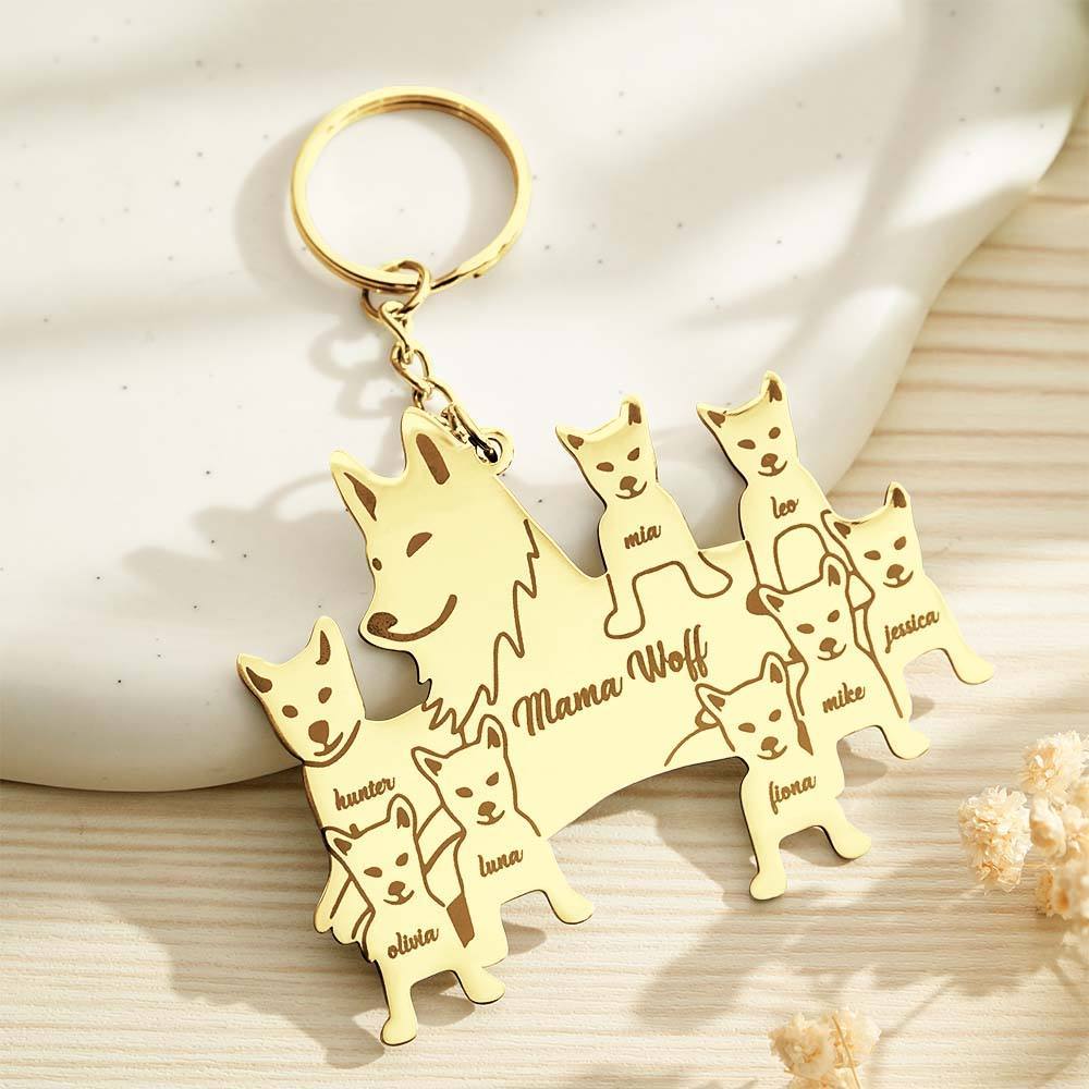 Personalized Wolf Keychain with Engraved Family Names Gift for Family - soufeelmy