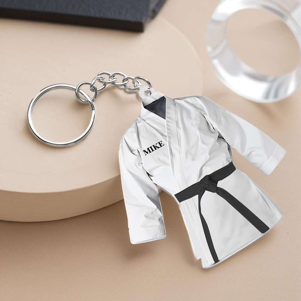 Custom Karate Uniform Acrylic Keychain With Text Unique Gift For Taekwondo Fighter - soufeelmy