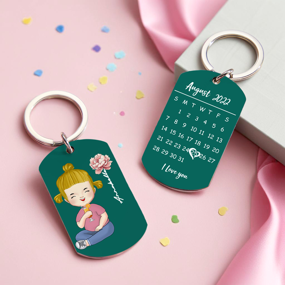 Personalized Cute Cartoon Birth Flower Calendar Keychain Birthday Back to School Gift for Kids - soufeelmy
