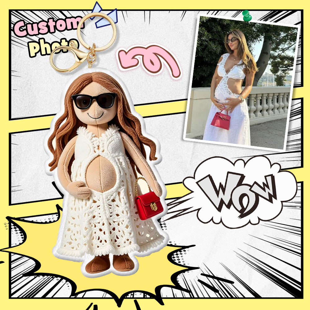 Personalized Photo Plush Doll Keychain Mini Me Plush Keychain Mother's Day Gift Mom and Son