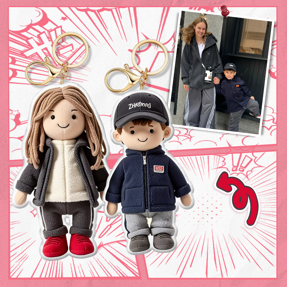 Personalized Photo Plush Doll Keychain Mini Me Plush Keychain Mother's Day Gift Mom and Son