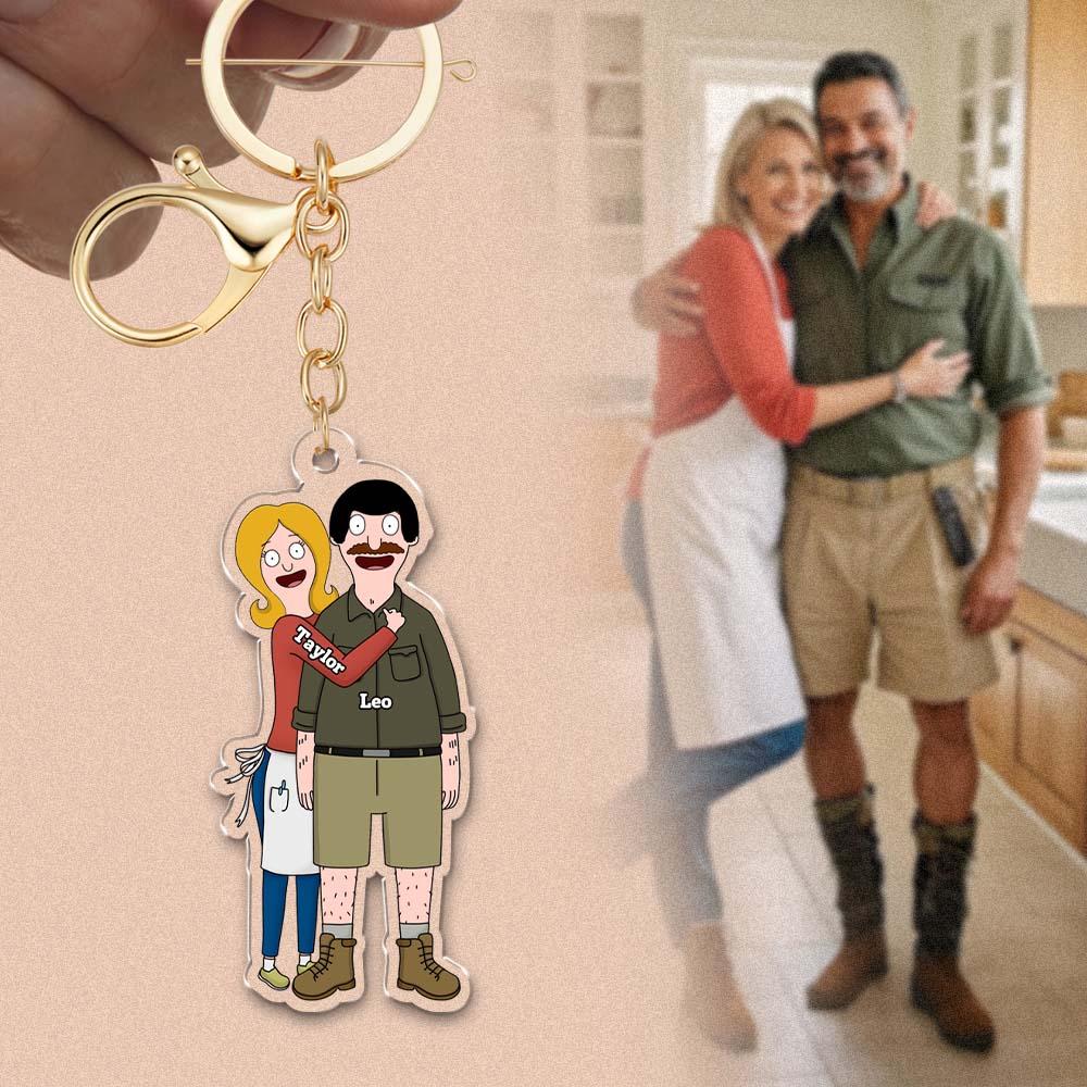 Personalized Funny Burger Couple Acrylic Keychain Custom Cartoon Character Gift Anniversary Gift Love Token