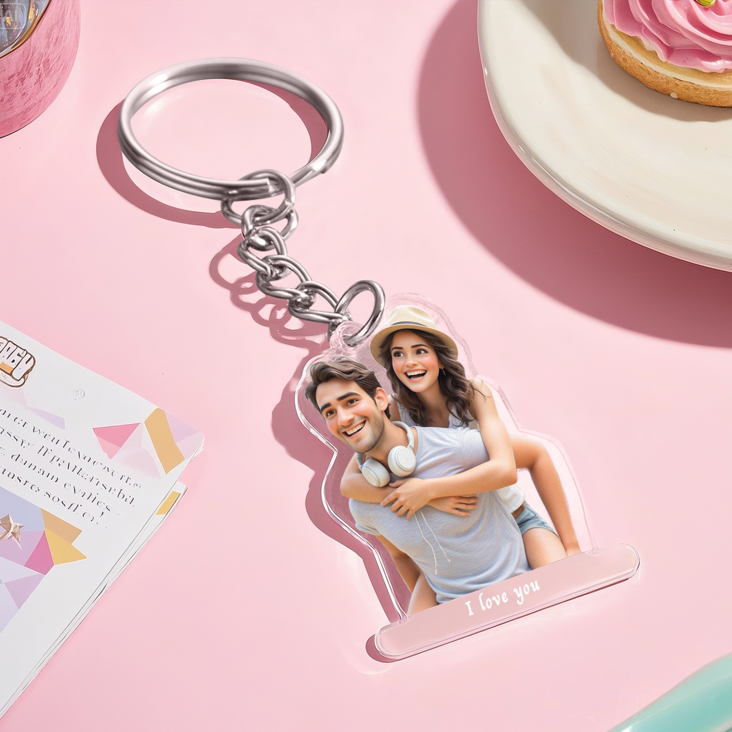 Custom Cartoon Style Photo Acrylic Keychain With Text Unique Gifts For Couples - soufeelmy