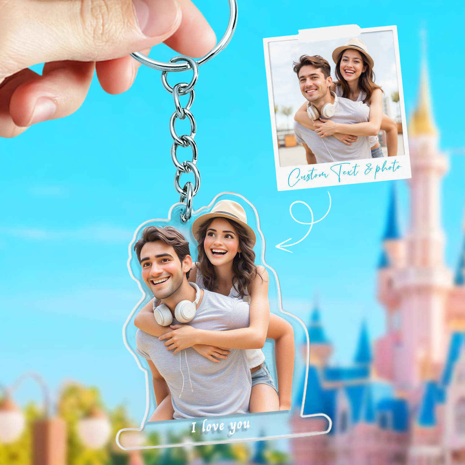 Custom Cartoon Style Photo Acrylic Keychain With Text Unique Gifts For Couples - soufeelmy
