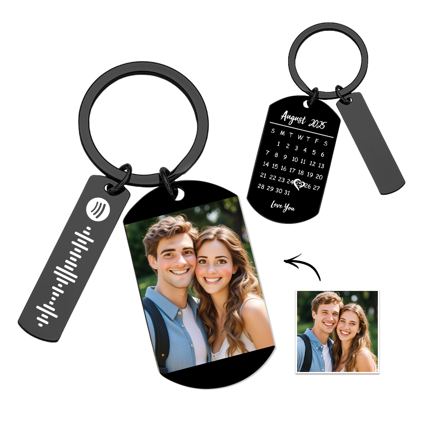 Personalized Spotify Cartoon Style Calendar Keychain Custom Picture & Music Song Code Couples Photo Keyring Gifts for Valentine's Day - soufeelmy