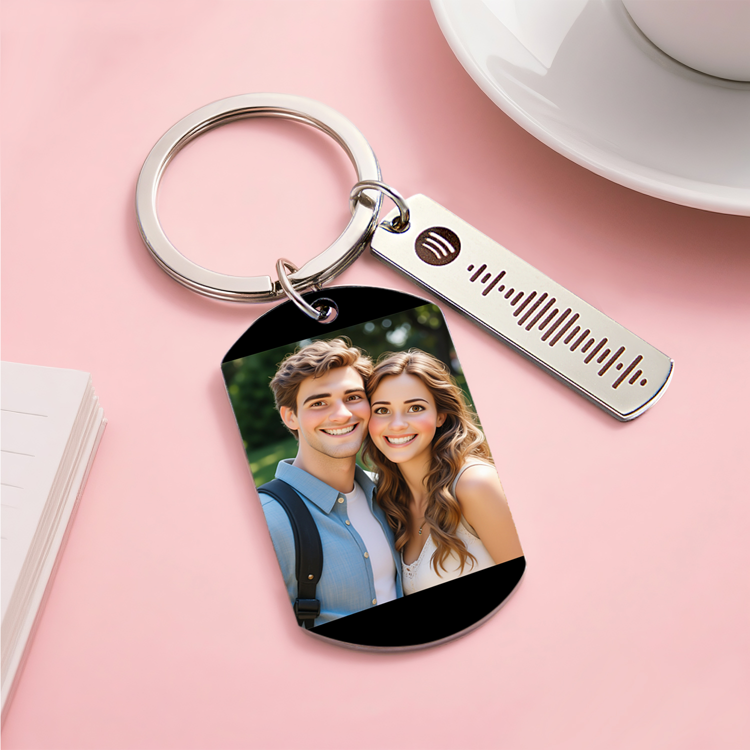 Personalized Spotify Cartoon Style Calendar Keychain Custom Picture & Music Song Code Couples Photo Keyring Gifts for Valentine's Day - soufeelmy
