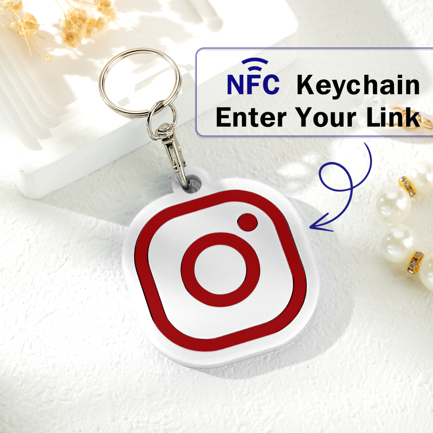 Custom Instagram Smart Nfc Keychain For Social Media Tap And Follow Digital Business Card Payment Link Cash App Link Tree - soufeelmy