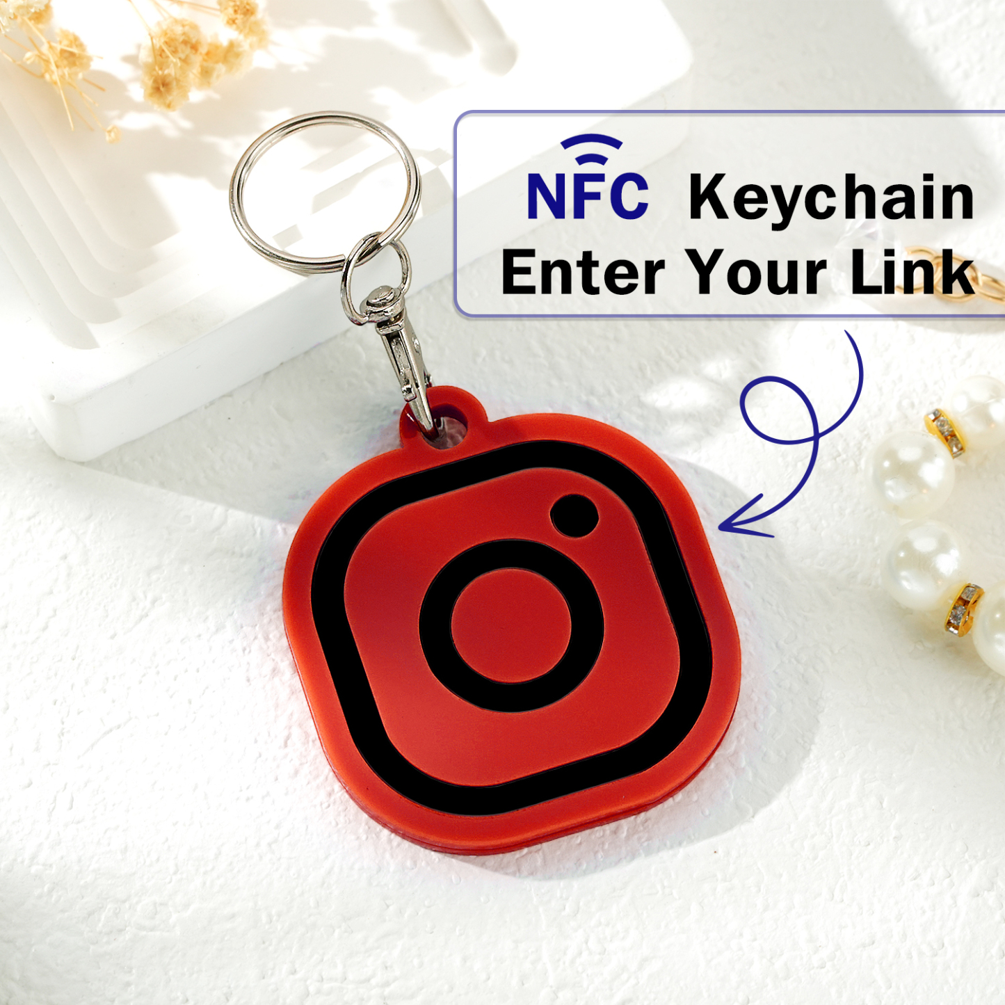 Custom Instagram Smart Nfc Keychain For Social Media Tap And Follow Digital Business Card Payment Link Cash App Link Tree - soufeelmy