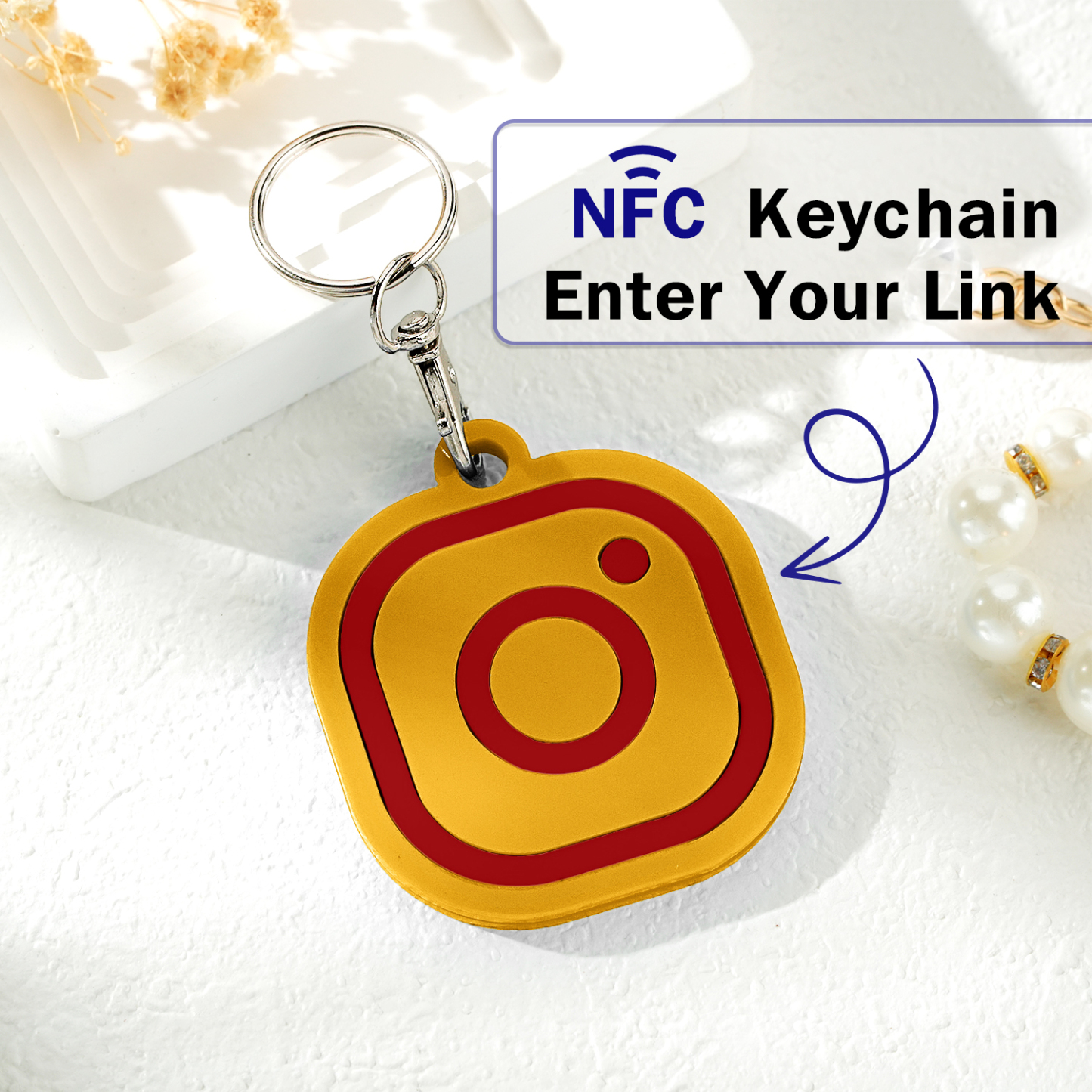 Custom Instagram Smart Nfc Keychain For Social Media Tap And Follow Digital Business Card Payment Link Cash App Link Tree - soufeelmy