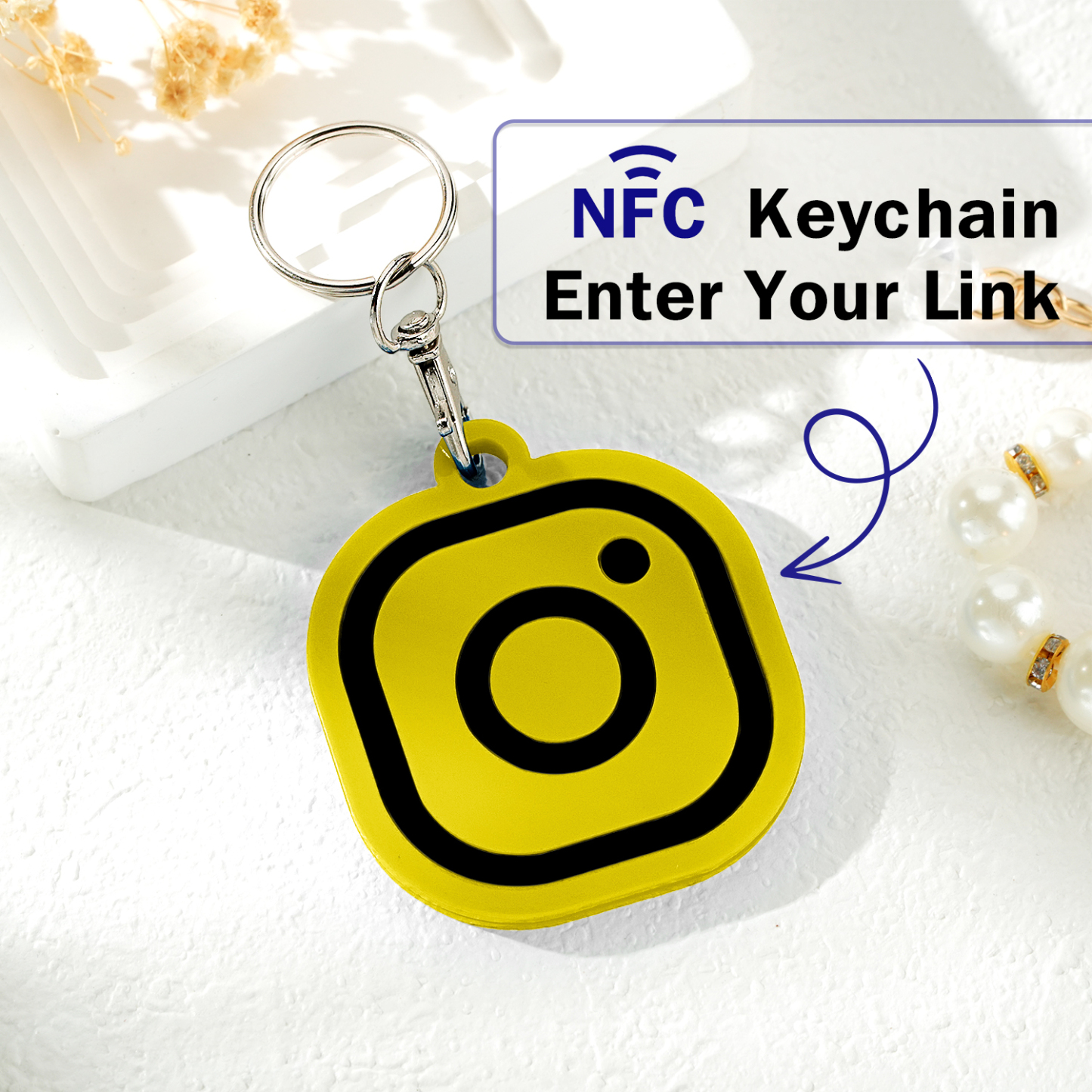 Custom Instagram Smart Nfc Keychain For Social Media Tap And Follow Digital Business Card Payment Link Cash App Link Tree - soufeelmy