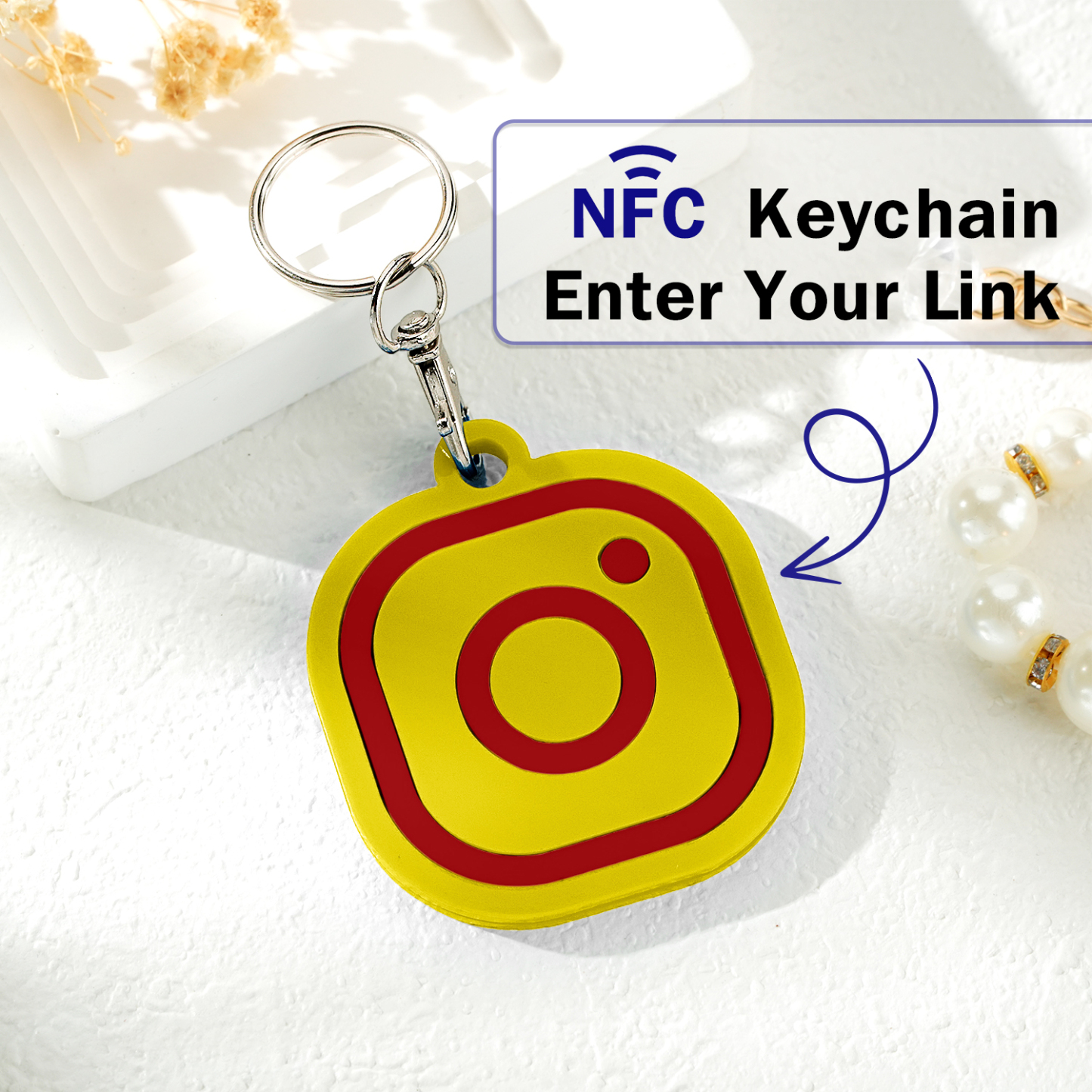 Custom Instagram Smart Nfc Keychain For Social Media Tap And Follow Digital Business Card Payment Link Cash App Link Tree - soufeelmy