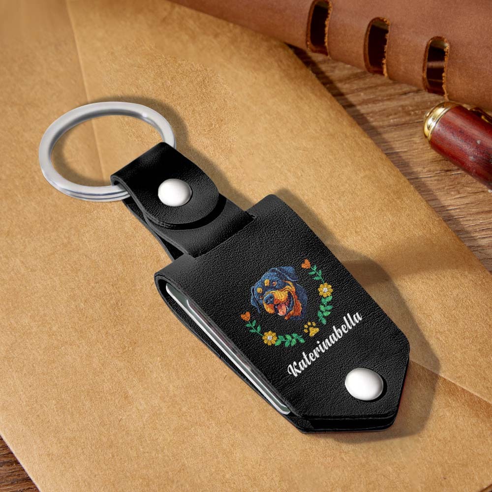 Custom Embroidered Style Pet Avatar Keychain, Personalized Leather Dog Portrait, Pet Memorial Gift - soufeelmy