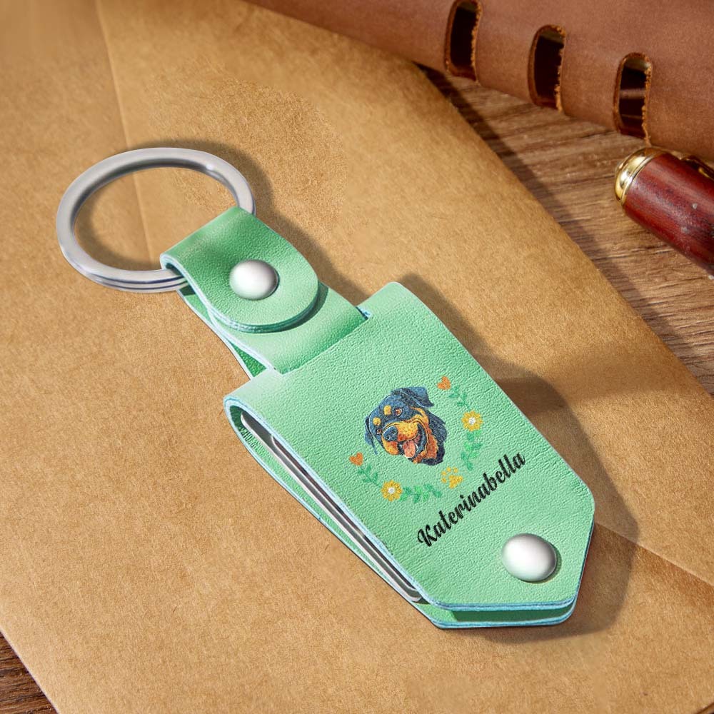 Custom Embroidered Style Pet Avatar Keychain, Personalized Leather Dog Portrait, Pet Memorial Gift - soufeelmy