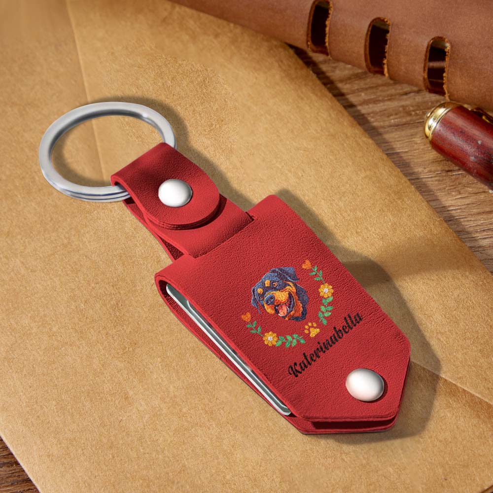 Custom Embroidered Style Pet Avatar Keychain, Personalized Leather Dog Portrait, Pet Memorial Gift - soufeelmy