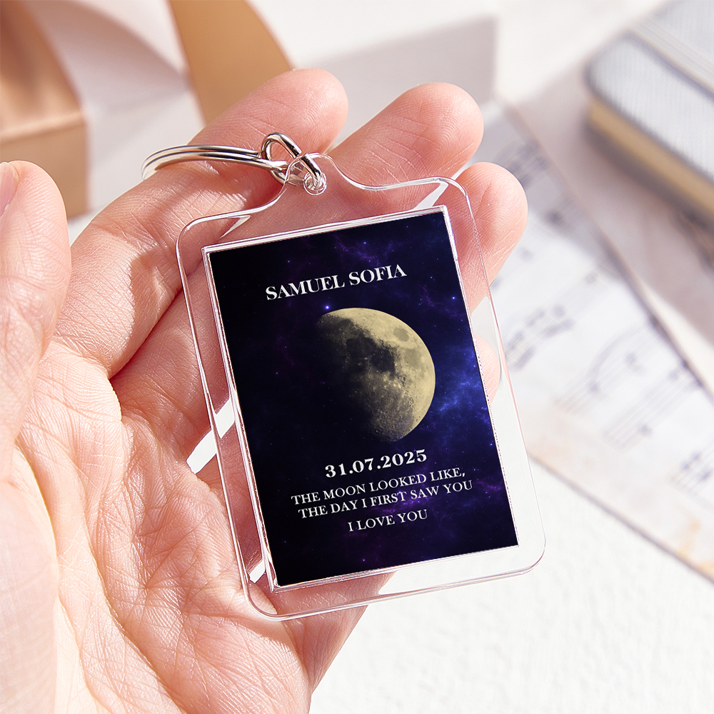 Custom Moon Phase Keychain Starry Sky Background Optional with Acrylic Shell - soufeelmy