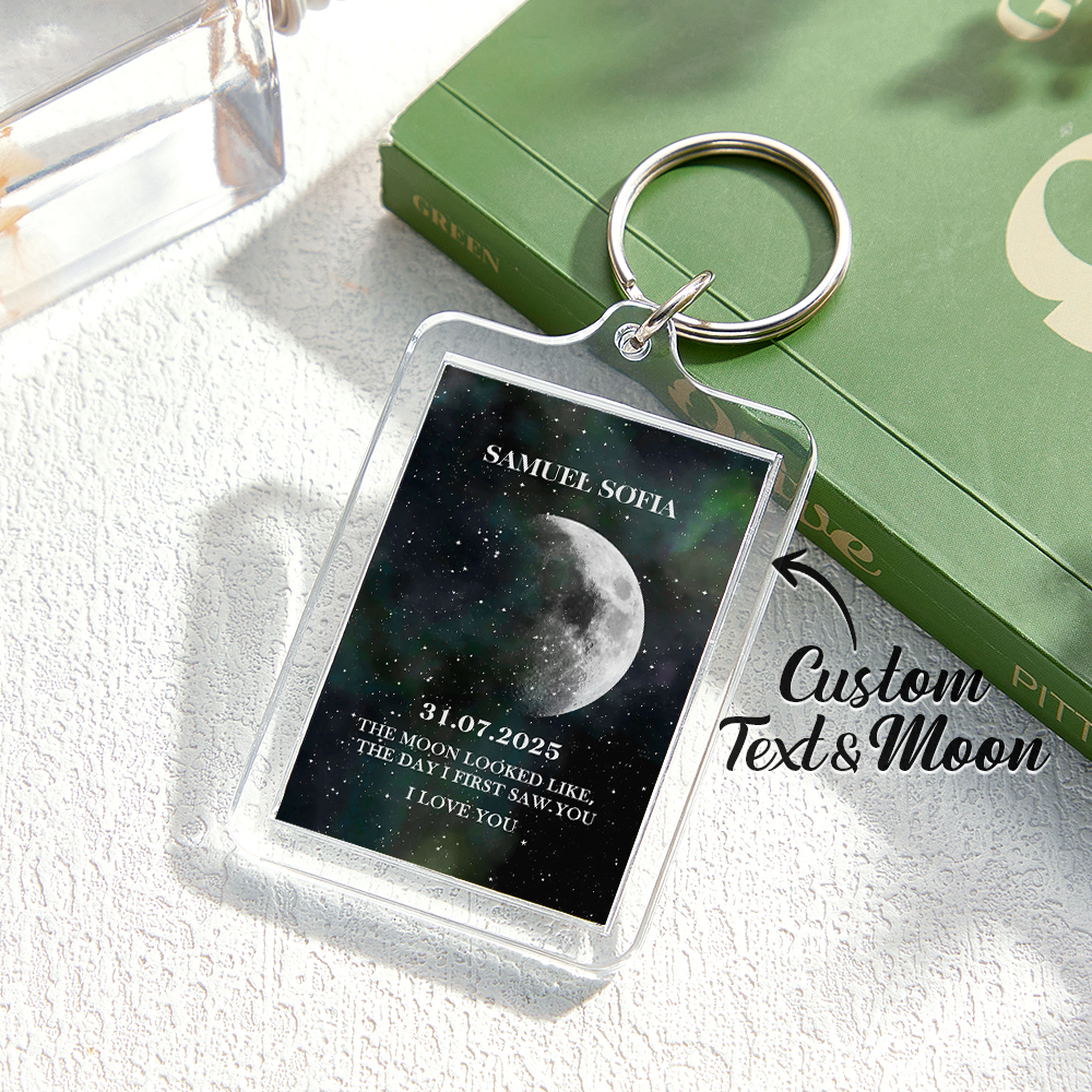Custom Moon Phase Keychain Starry Sky Background Optional with Acrylic Shell - soufeelmy