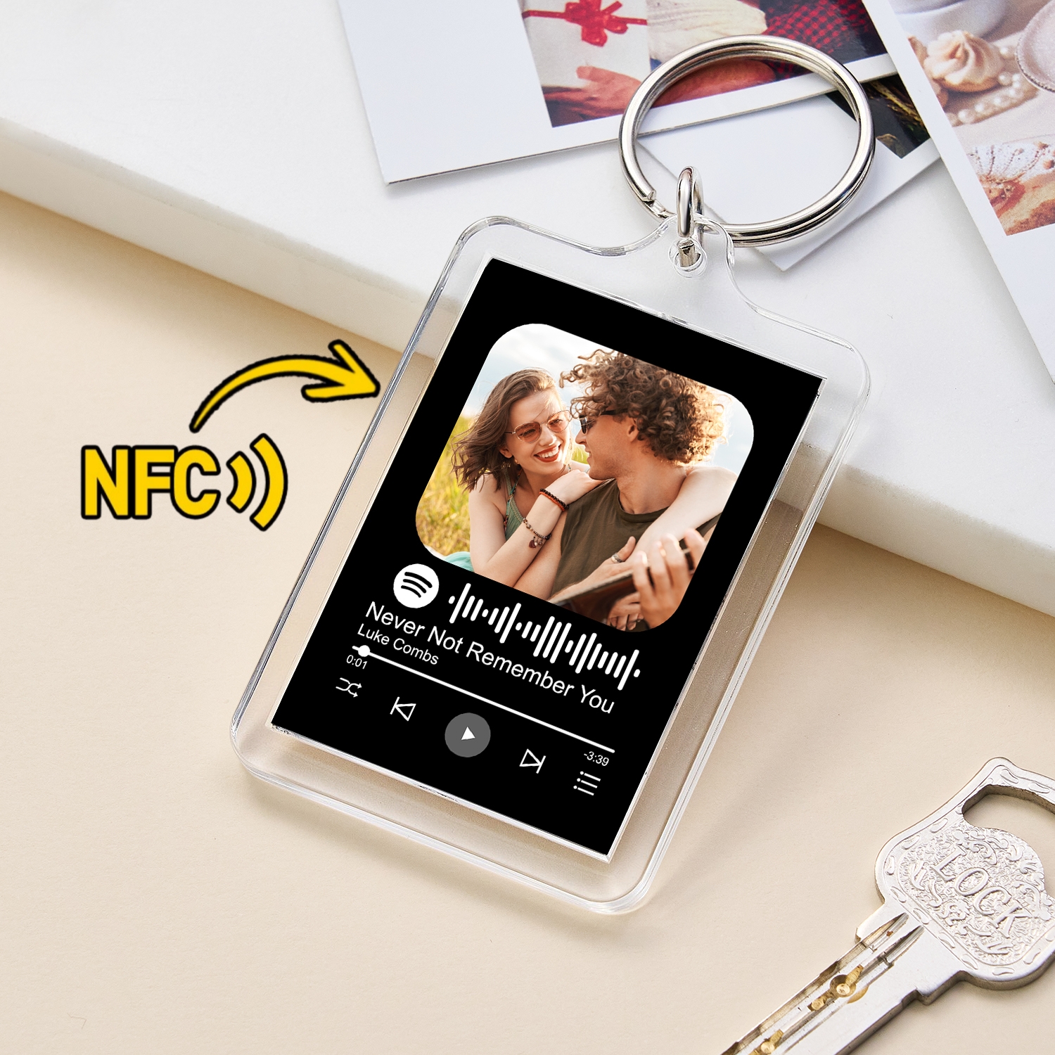 Custom Spotify Code Keychain Custom Photo & Music NFC Keychain With Acrylic Shell
