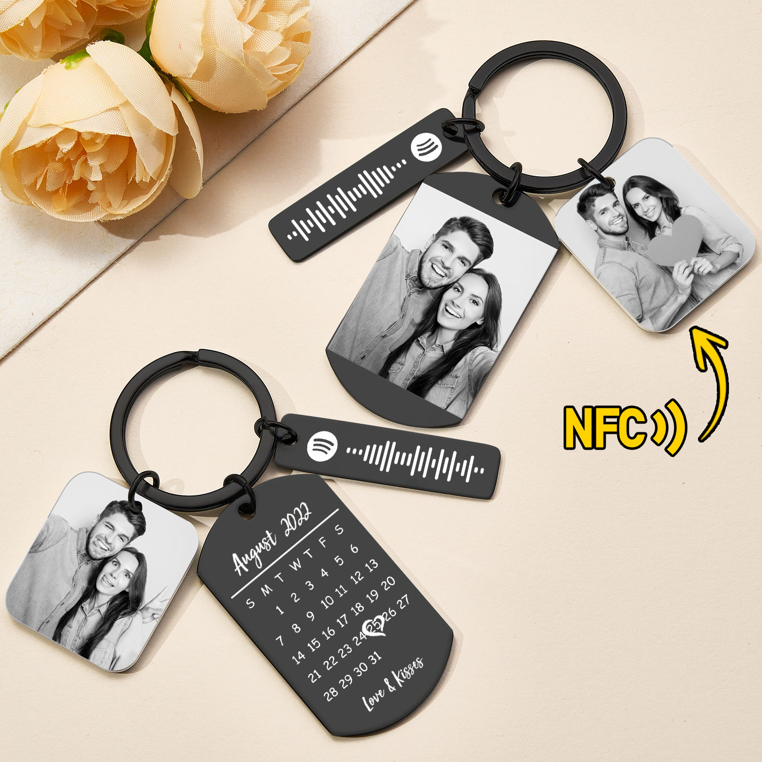 Custom NFC Photo & Music Tag Keychain Personalized Spotify Calendar Keychain Gifts for Valentine's Day - soufeelmy