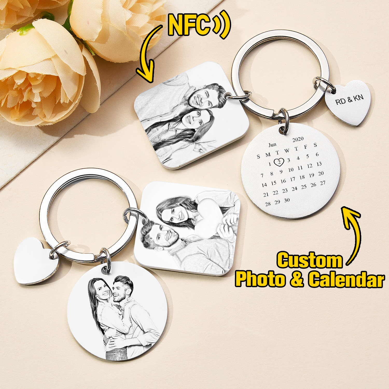 Personalized NFC Calendar Photo Keychain Custom Song Keychain Gifts for Couples Anniversary Gift - soufeelmy