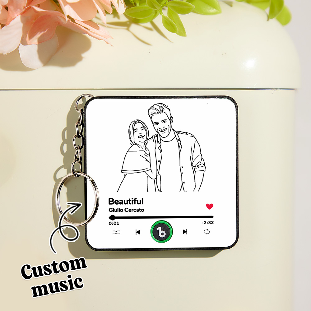 Personalized Lines Art Photo Music KeyChain Music Box Bag Charm That Plays Music Without Cell Phone Couple Gifts - soufeelmy