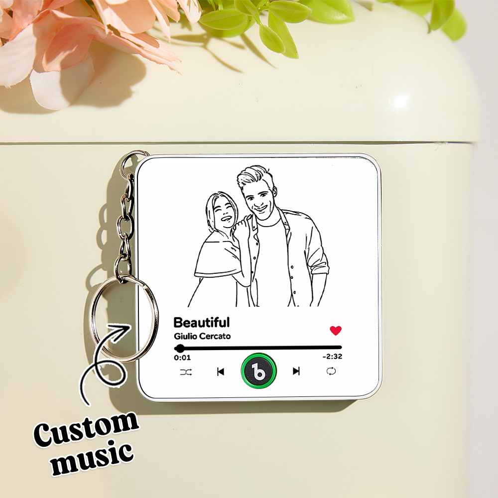 Personalized Lines Art Photo Music KeyChain Music Box Bag Charm That Plays Music Without Cell Phone Couple Gifts - soufeelmy