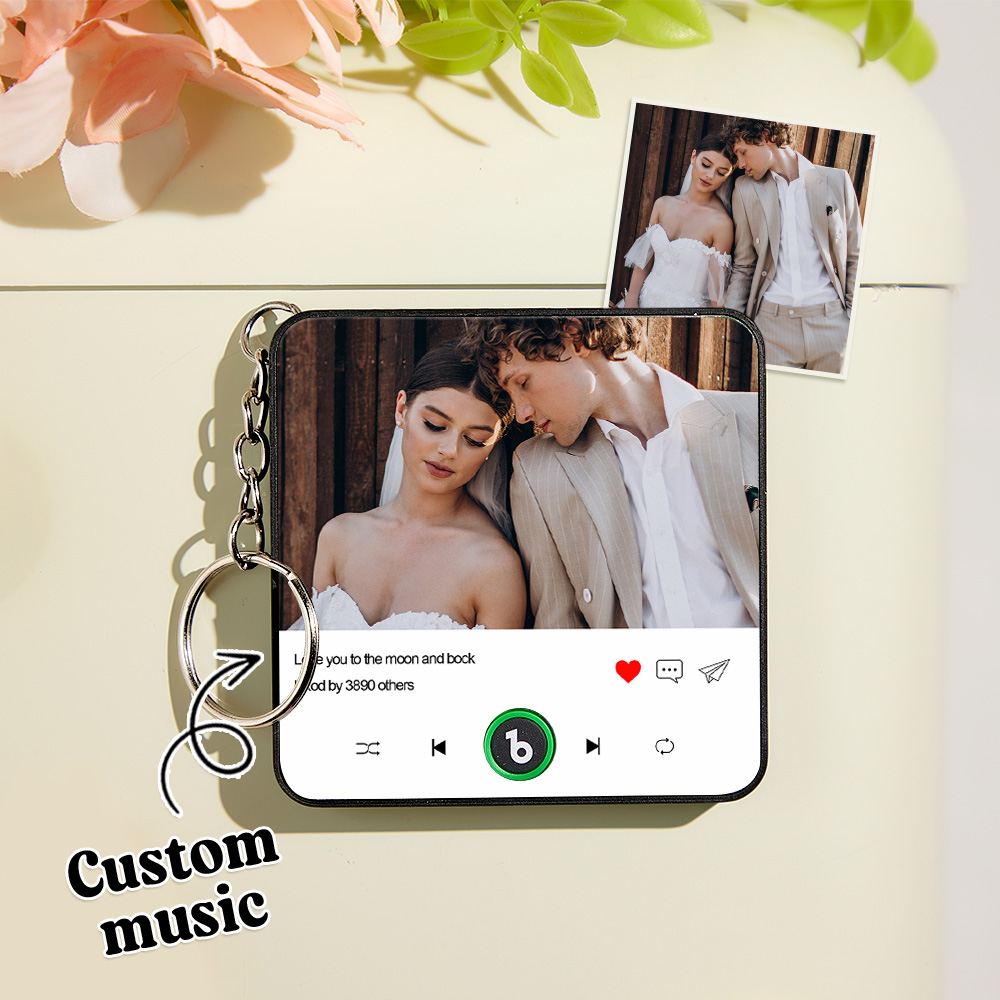 Custom Photo and Text Music KeyChain Music Box Bag Charm That Plays Music Without Cell Phone Best Gifts for Her - soufeelmy