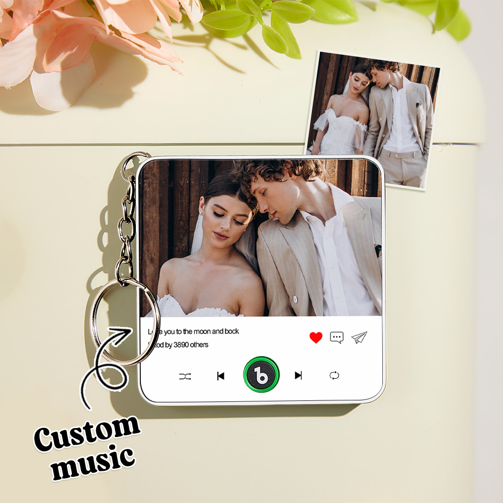 Custom Photo and Text Music KeyChain Music Box Bag Charm That Plays Music Without Cell Phone Best Gifts for Her - soufeelmy