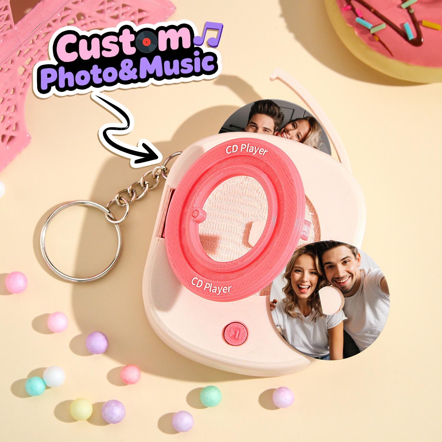 Custom Music CD Record Player Keychain Photo Keychain with Removable Disc - soufeelmy