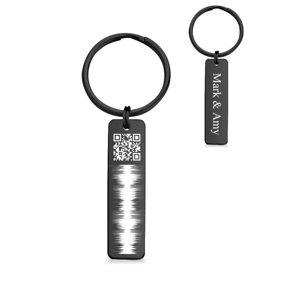 Custom Engraved QR code Keychain Scannable Code Sonic Audio Technology Gift Black