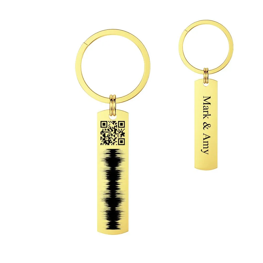 Custom Engraved QR code Keychain Scannable Code Sonic Audio Technology Gift Gold