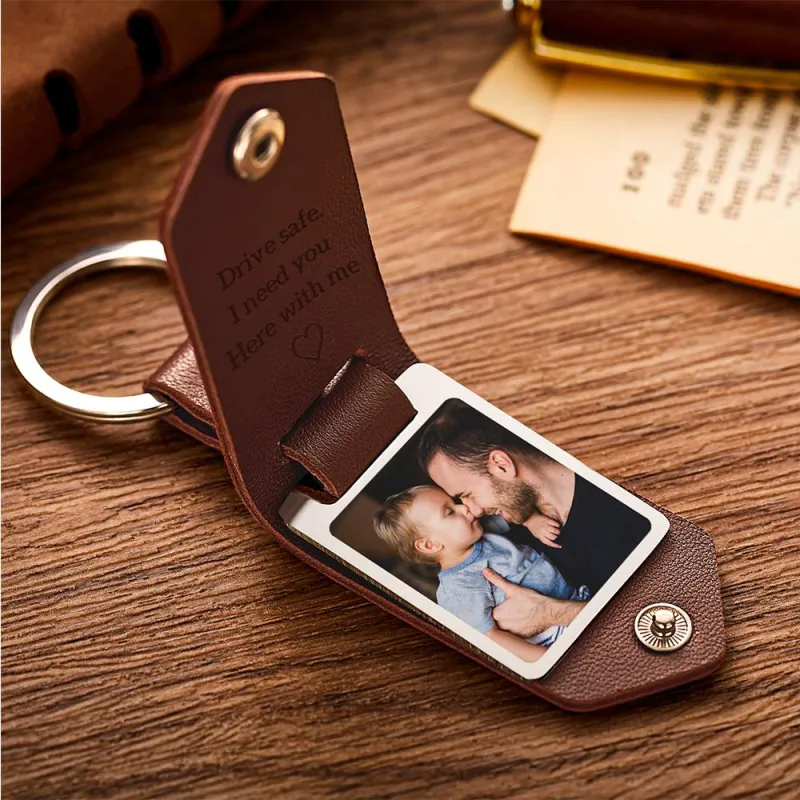 Custom Photo Wallet and Leather Photo Text Drive Safe Keychain Set Father's Day Gift for Him - soufeelmy