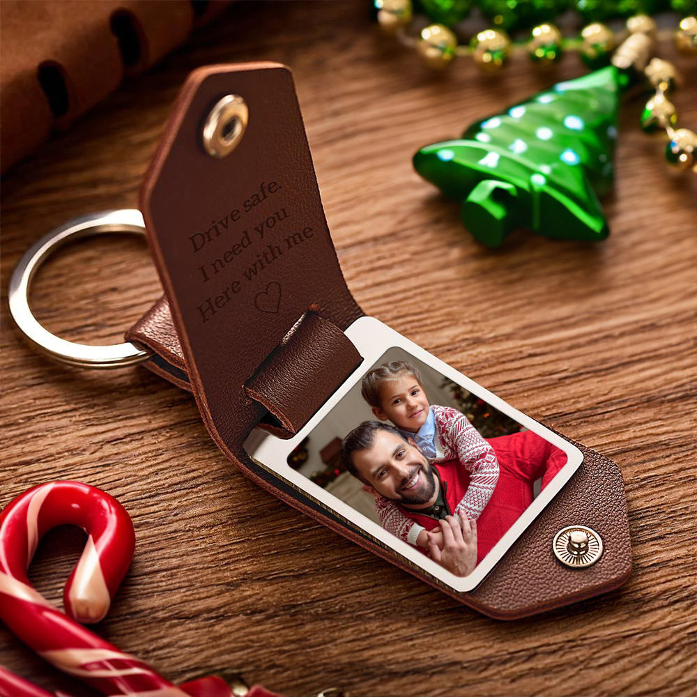 Custom Leather Photo Text Drive Safe Keychain Christmas Gift For Boyfriend With Engraved Text - soufeelmy
