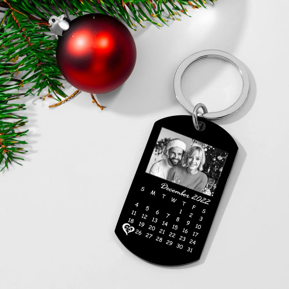Custom Black Filter Classic Photo Calendar Keychain Unique Design Gift Christmas Gift - soufeelmy