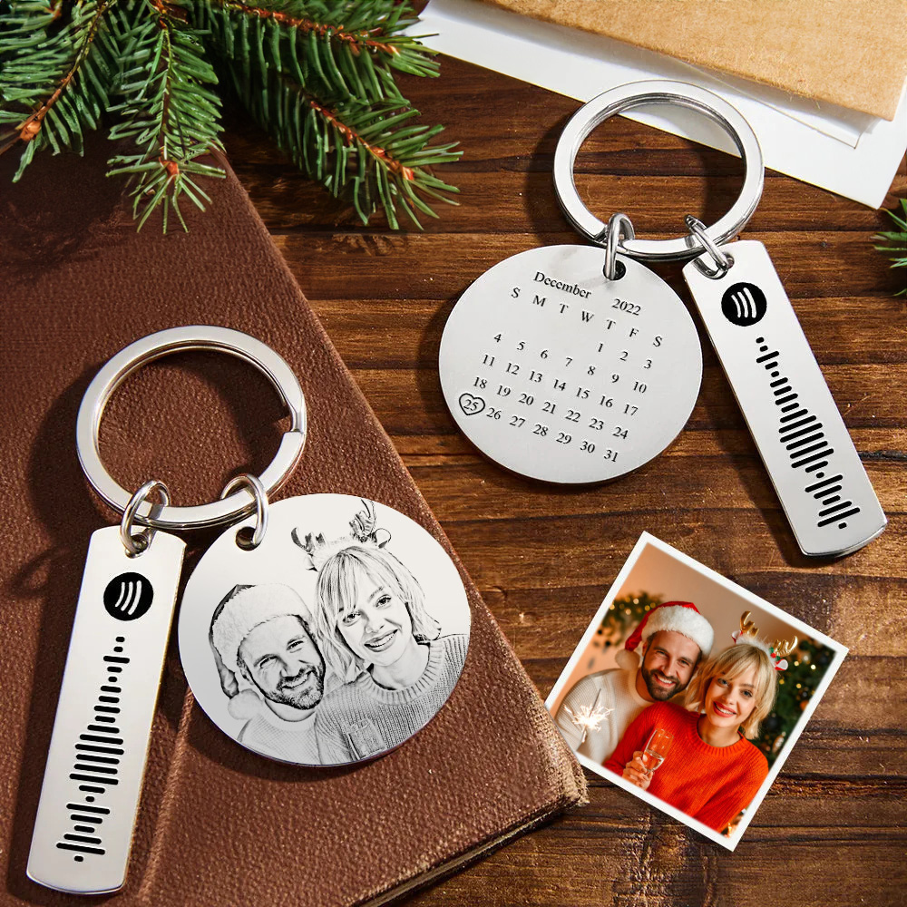 Custom Photo Calendar Spotify Keychain Personalized Stainless Steel Keychain Christmas Gift - soufeelmy