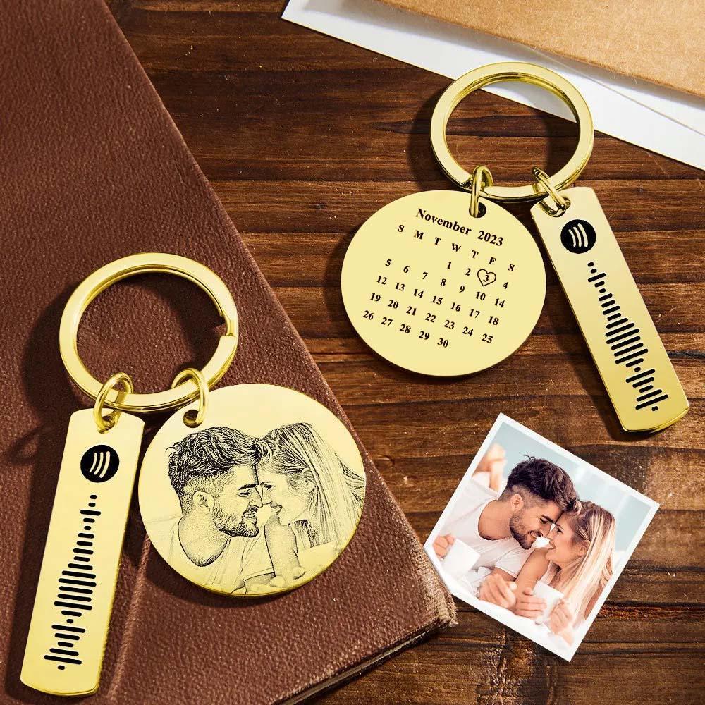Custom Photo Calendar Spotify Keychain Personalized Stainless Steel Keychain Gift for Lover