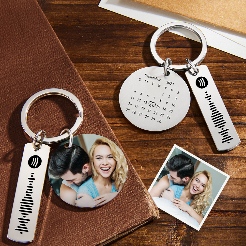 Custom Colorful Photo Calendar Spotify Keychain Personalized Stainless Steel Keychain Gift for Lover - soufeelmy