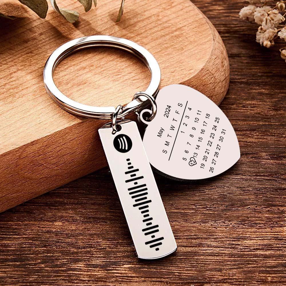 Personalized Calendar Keychain Special Day Significant Photo Heart Square Shape Music Code Metal Keychain Gift for Mother - soufeelmy