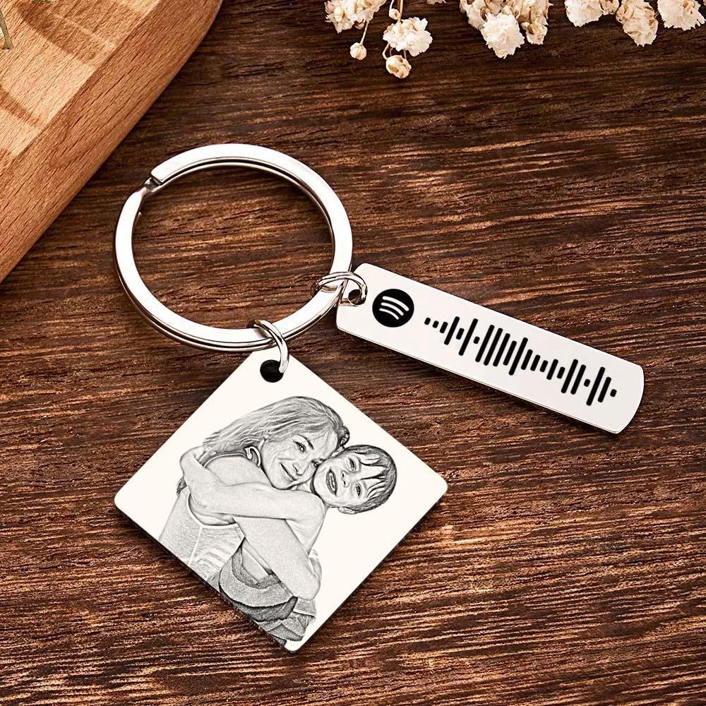 Personalized Calendar Keychain Special Day Significant Photo Heart Square Shape Music Code Metal Keychain Gift for Mother - soufeelmy