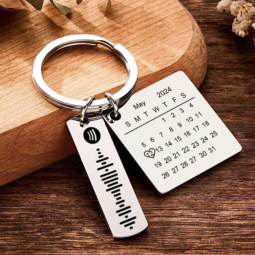 Personalized Calendar Keychain Special Day Significant Photo Heart Square Shape Music Code Metal Keychain Gift for Mother - soufeelmy