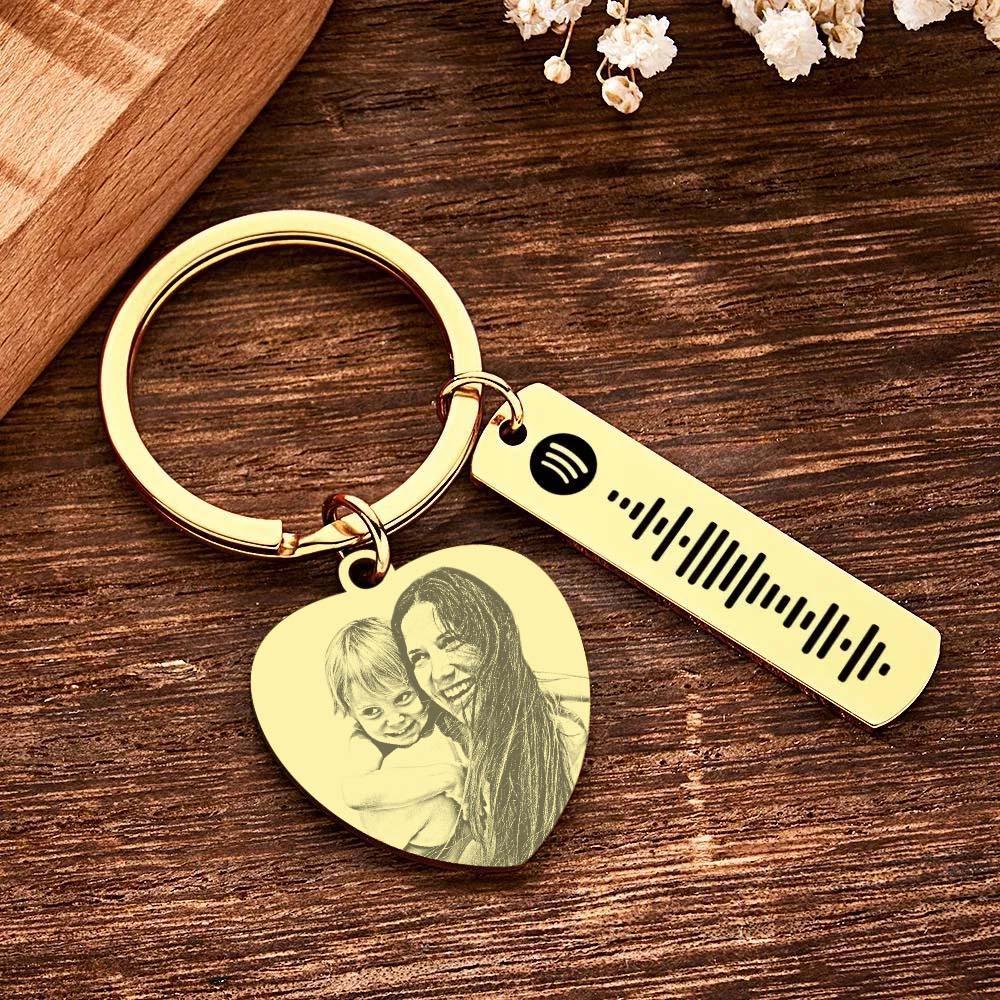Personalized Calendar Keychain Special Day Significant Photo Heart Square Shape Music Code Metal Keychain Gift for Mother - soufeelmy