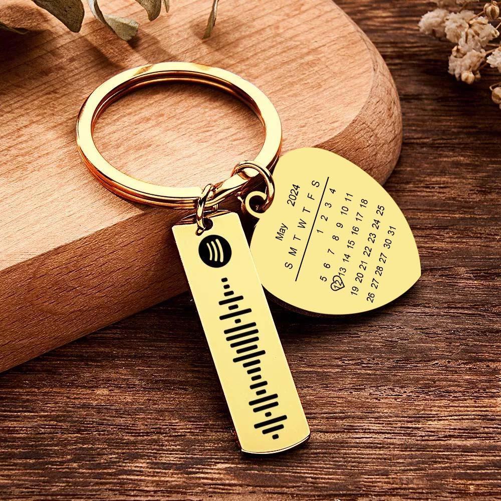 Personalized Calendar Keychain Special Day Significant Photo Heart Square Shape Music Code Metal Keychain Gift for Mother - soufeelmy