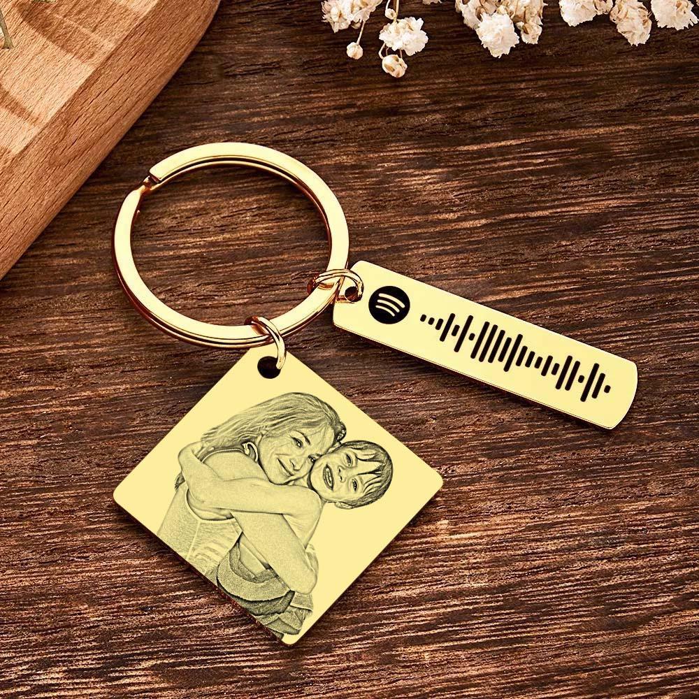 Personalized Calendar Keychain Special Day Significant Photo Heart Square Shape Music Code Metal Keychain Gift for Mother - soufeelmy