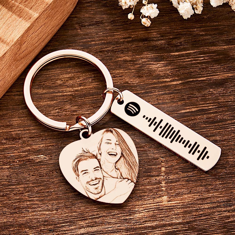 Personalized Calendar Keychain Special Day Significant Photo Heart Square Shape Music Code Metal Keychain Anniversary Gift - soufeelmy