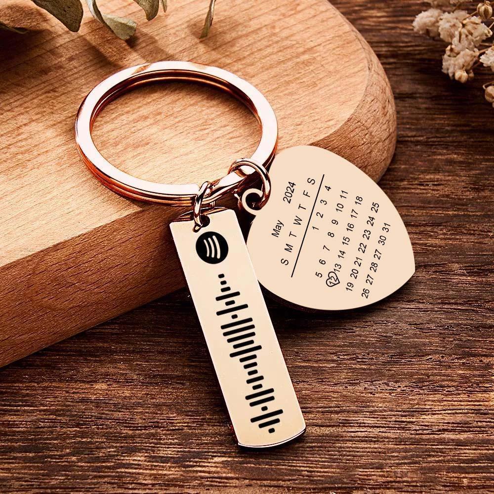 Personalized Calendar Keychain Special Day Significant Photo Heart Square Shape Music Code Metal Keychain Gift for Mother - soufeelmy