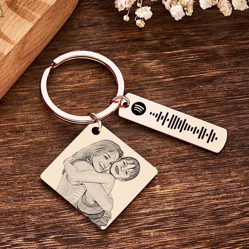 Personalized Calendar Keychain Special Day Significant Photo Heart Square Shape Music Code Metal Keychain Gift for Mother - soufeelmy