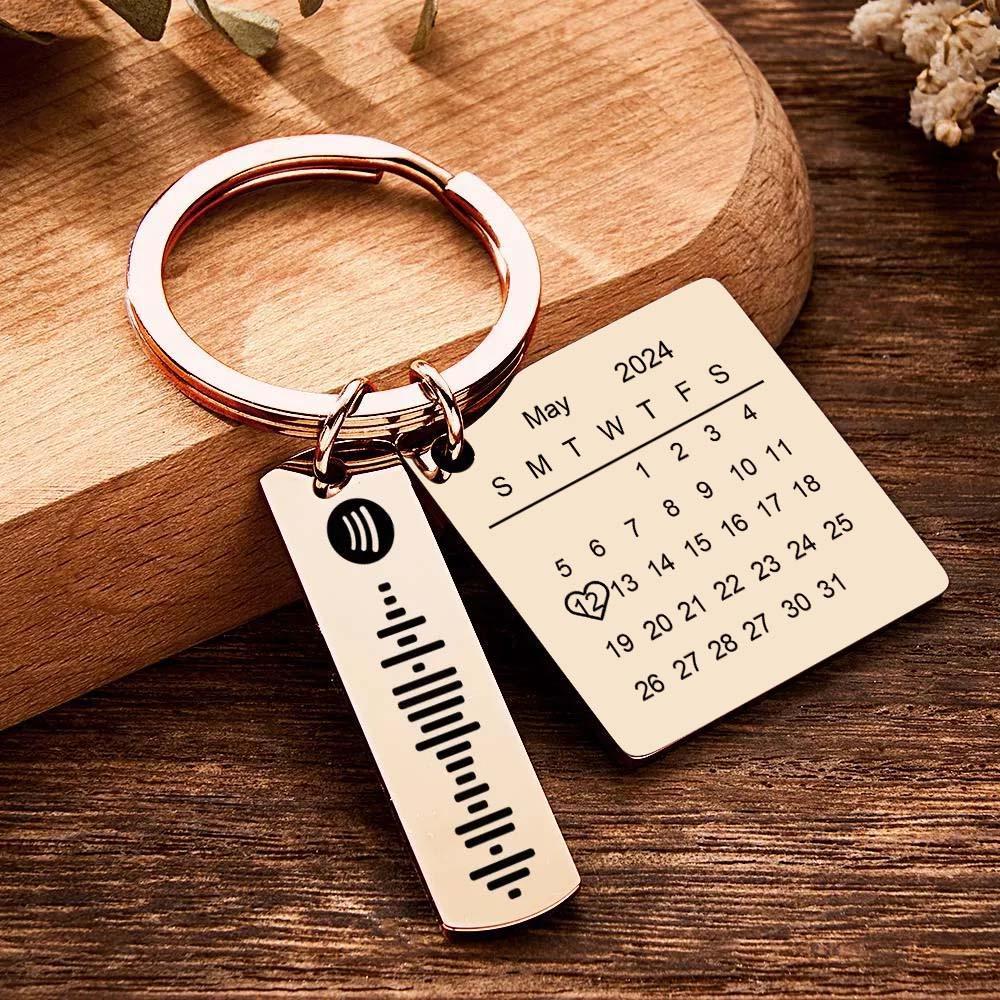 Personalized Calendar Keychain Special Day Significant Photo Heart Square Shape Music Code Metal Keychain Gift for Mother - soufeelmy