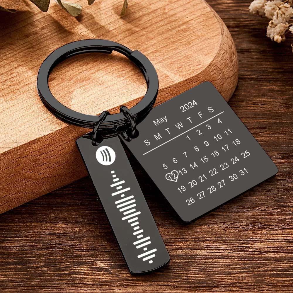 Personalized Calendar Keychain Special Day Significant Photo Heart Square Shape Music Code Metal Keychain Gift for Mother - soufeelmy