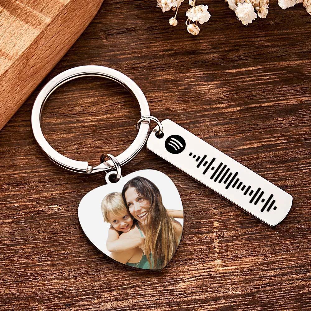 Personalized Calendar Keychain Special Day Significant Photo Heart Square Shape Music Code Metal Keychain Gift for Mother - soufeelmy
